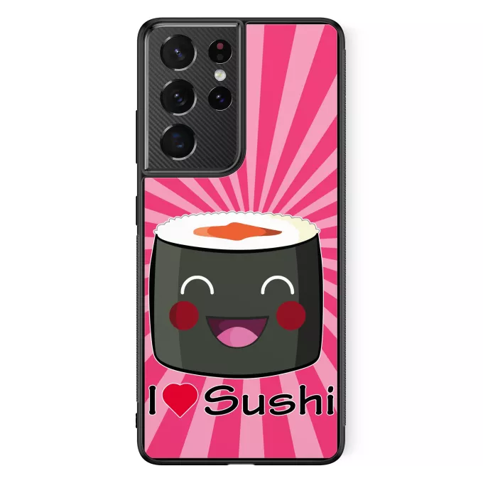 Coque pour téléphone portable Samsung Galaxy S21 Ultra Parodie Japon Culture I Love Sushi !