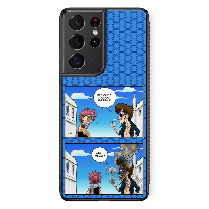 Coque pour téléphone portable Samsung Galaxy S21 Ultra Parodie Fairy Tail Hey mec, t'as pas du feu ? - Natsu Dragnir