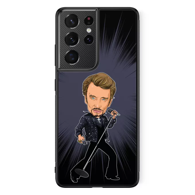 Coque pour téléphone portable Samsung Galaxy S21 Ultra Parodie Caricature de Stars Caricature SD Manga Stars Vol.1 ! - Caricature Stars - Johnny Hallyday