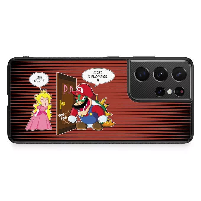 Coque pour téléphone portable Samsung Galaxy S21 Ultra Parodie Super Mario C'est l'plombier ! - Bowser, Princesse Peach