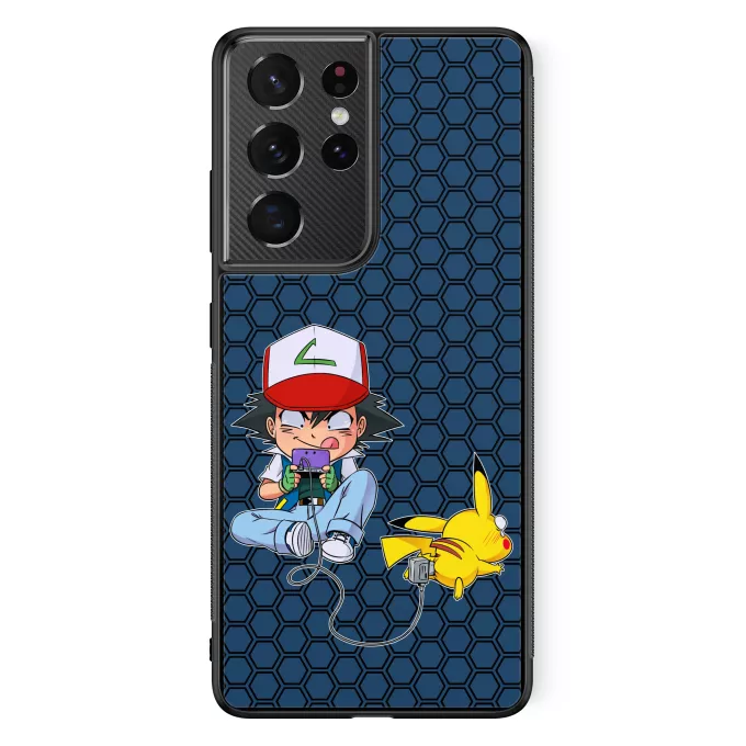 Funda para Samsung Galaxy S21 Ultra Parodia Pokémon Pikachu y Ash de Pokemon