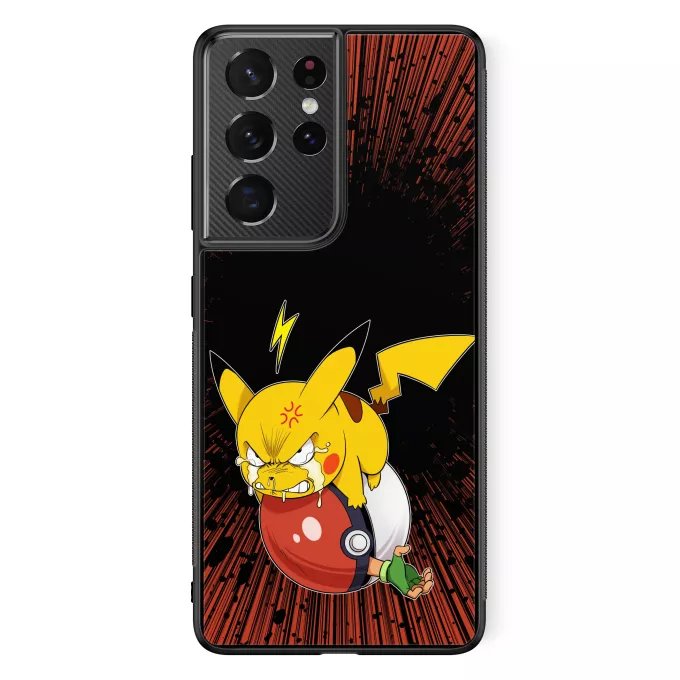 Estojo Samsung Galaxy S21 Ultra Paródia Pokémon Pikachu e Ash Ketchum