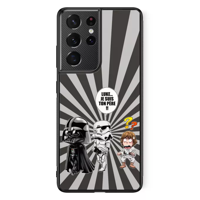 Coque pour téléphone portable Samsung Galaxy S21 Ultra Parodie Star Wars Luke...Je suis ton père !! - Dark Vador, un Storm Trooper