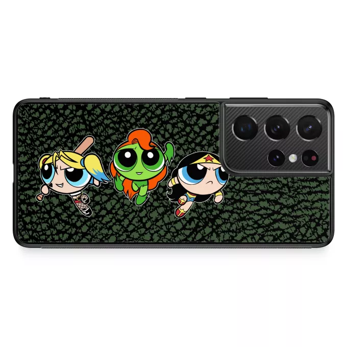 Samsung Galaxy S21 Ultra Handyhülle Parodie auf Batman Bubbles, Buttercup und Blossom aka Harley Quinn, Wonder Woman and Poison Ivy