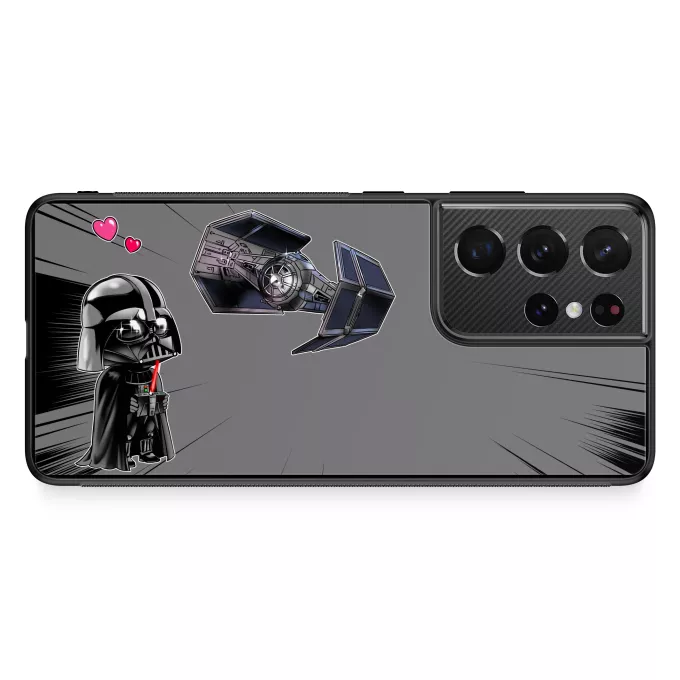 Fodral för Samsung Galaxy S21 Ultra Parodi Stjärnornas krig Tecknad SD Darth Vader och TIE Fighter Mini Drone