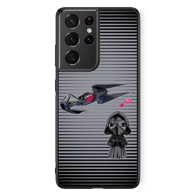Fodral för Samsung Galaxy S21 Ultra Parodi Stjärnornas krig Tecknad SD Kylo Ren och TIE Silence Mini Drone