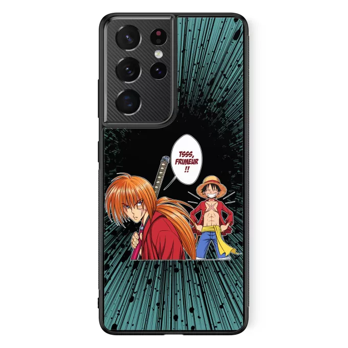 Coque pour téléphone portable Samsung Galaxy S21 Ultra Parodie One Piece L'élève dépasse le Maître... - Kenshin, Luffy, Kenshin Himura, Rurouni Kenshin, Monkey D Luffy, Mugiwara no Luffy
