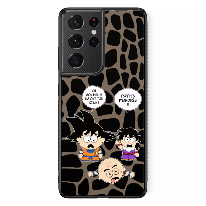 Coque pour téléphone portable Samsung Galaxy S21 Ultra Parodie Dragon Ball Z - DBZ Le comique de répétition... - Sangoku, Crilin, Sagohan