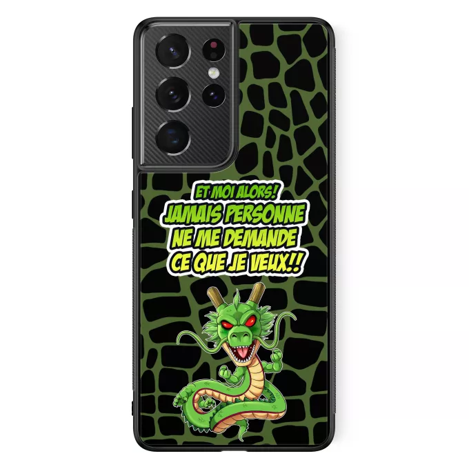 Coque pour téléphone portable Samsung Galaxy S21 Ultra Parodie Dragon Ball Z - DBZ Jamais personne me demande ce que je veux - Shenron