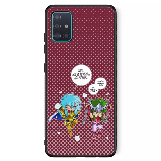 Coque pour téléphone portable Samsung Galaxy A51 5G Parodie Saint Seiya Attends que je t'attrape !! - Shun d'Andromède, Aphrodite chevalier d'or des Poissons