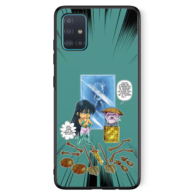 Coque pour téléphone portable Samsung Galaxy A51 5G Parodie Saint Seiya Un choix très difficile... - Shiryu du Dragon, Dohko chevalier d'or de la Balance