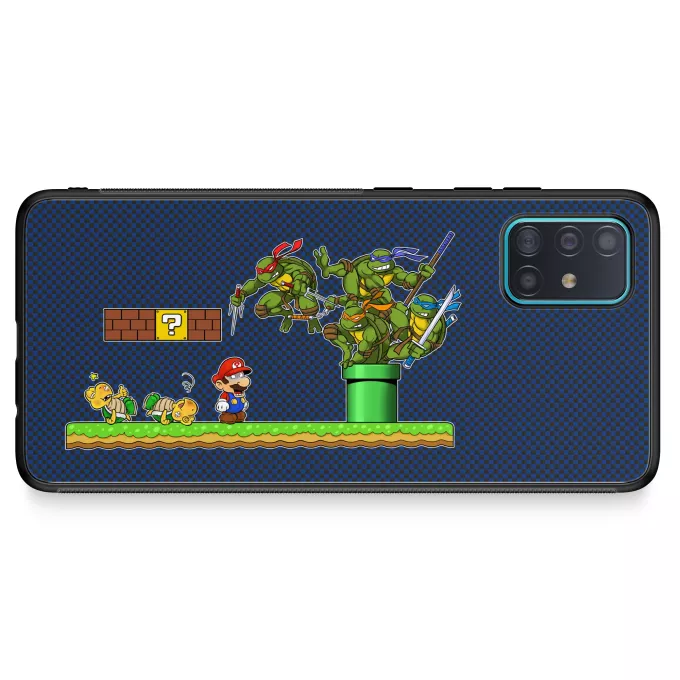 Estojo Samsung Galaxy A51 5G Paródia Super Mario Donatello, Michelangelo, Leonardo, Raphael e Super Mario