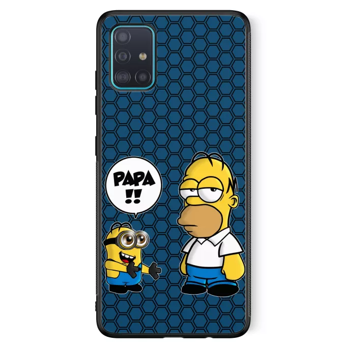 Coque pour téléphone portable Samsung Galaxy A51 5G Parodie Les Minions Un fiston trop mignon (Super Deformed) - Homer Simpson, Kévin le Minion