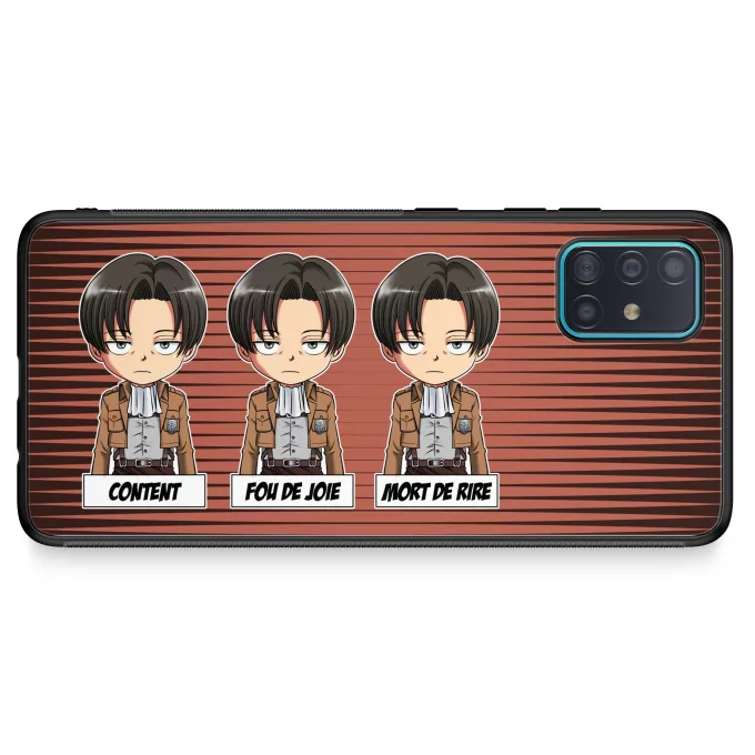 Coque pour téléphone portable Samsung Galaxy A51 5G Parodie L'attaque des Titans Invincible et...impassible ! - Livaï Ackerman Caporal-chef du bataillon d'exploration