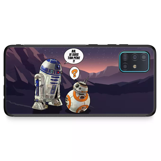 Coque pour téléphone portable Samsung Galaxy A51 5G Parodie Star Wars BB, je suis ton père !! - BB-8, R2-D2