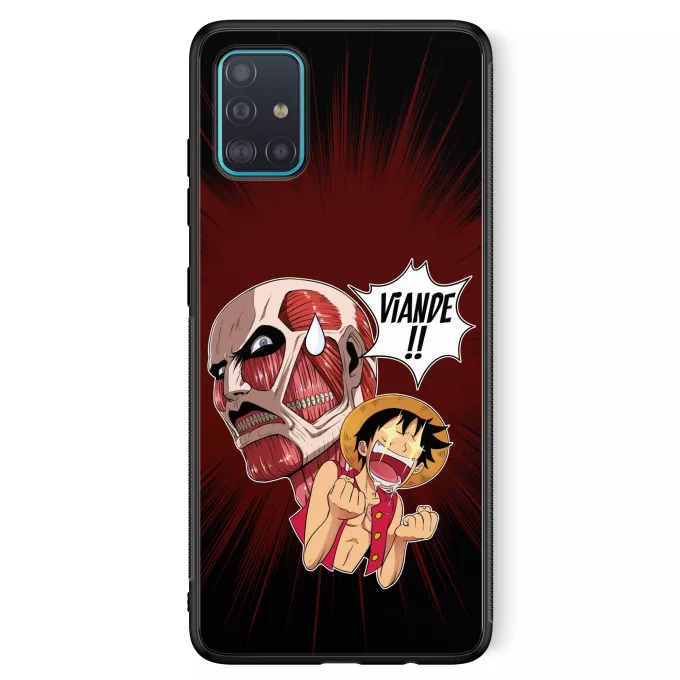Coque pour téléphone portable Samsung Galaxy A51 5G Parodie One Piece Steak Titanesque... - Titan Colossal VS Luffy