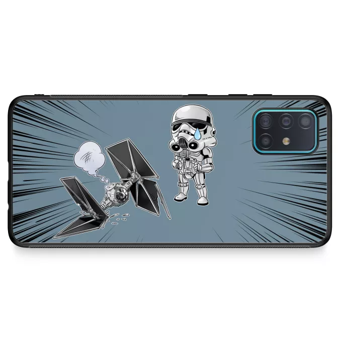 Funda para Samsung Galaxy A51 5G Parodia Star Wars Caricatura SD de Stormtrooper y su TIE Fighter Mini Drone