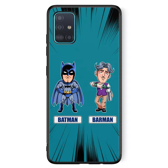 Coque pour téléphone portable Samsung Galaxy A51 5G Parodie Batman Les 2 Super-Héros de la Nuit !! - Barman