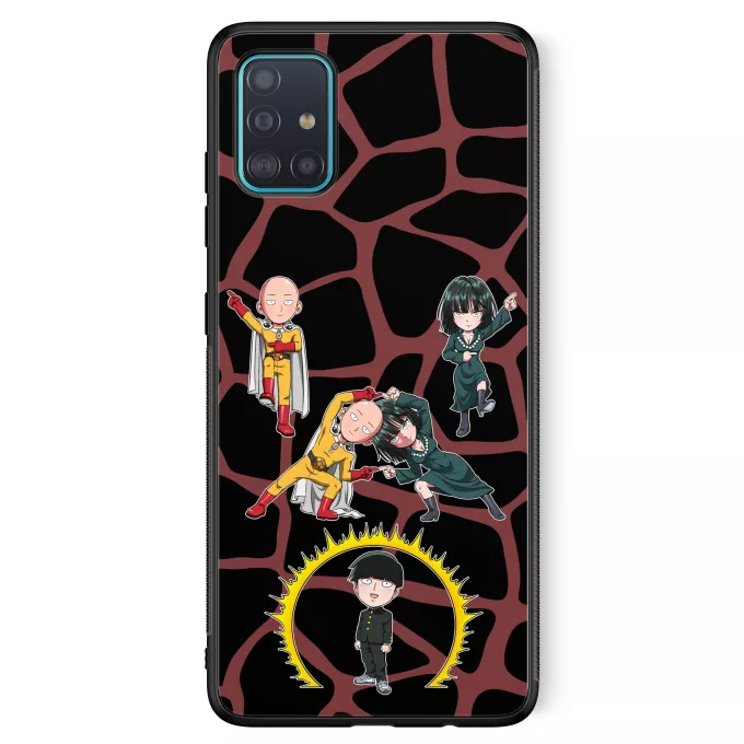 Fodral för Samsung Galaxy A51 5G Parodi One-Punch Man Shigeo kageyama aka Mob, Saitama och Fubuki