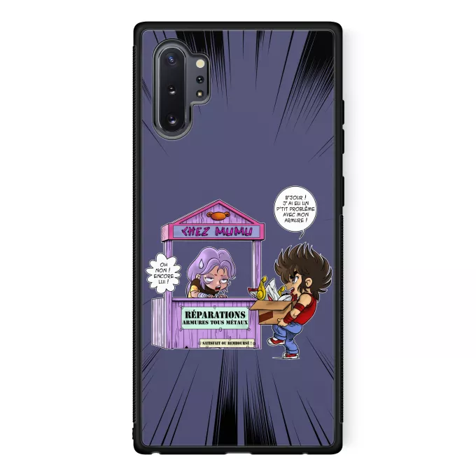 Coque pour téléphone portable Samsung Galaxy Note 10+ Parodie Saint Seiya Réparations Tous Métaux ! - Seiya du Pégase, Mû du bélier