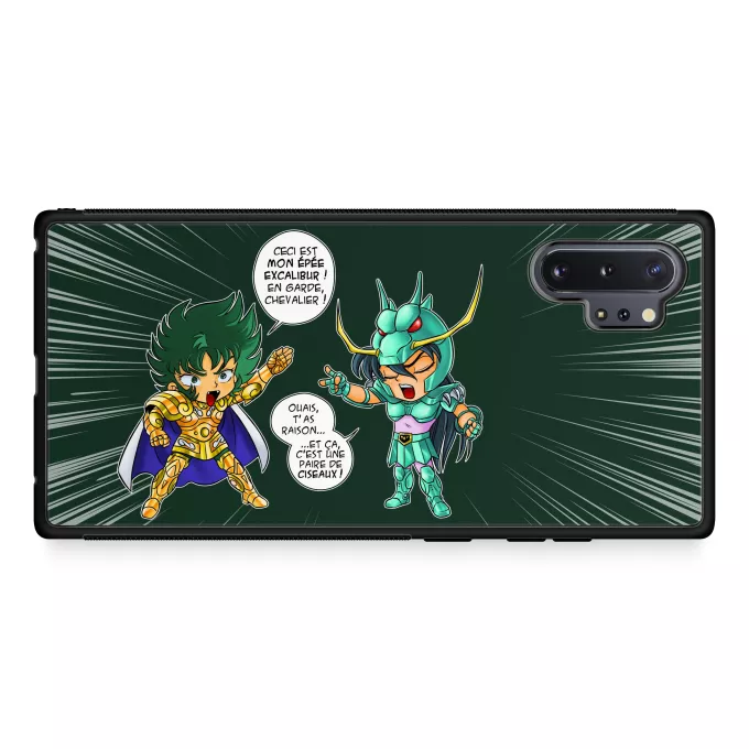 Coque pour téléphone portable Samsung Galaxy Note 10+ Parodie Saint Seiya J't'ai cassé là ! - Shura chevalier d'or du Capricorne, Shiryu du Dragon