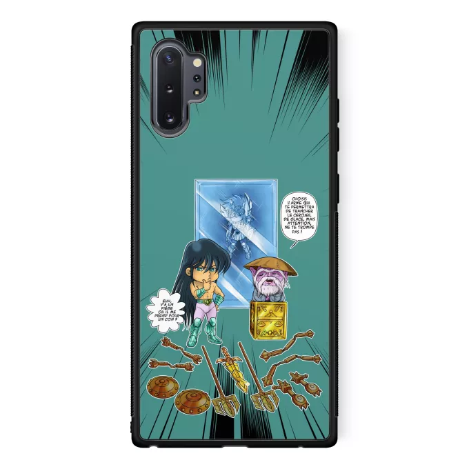 Coque pour téléphone portable Samsung Galaxy Note 10+ Parodie Saint Seiya Un choix très difficile... - Shiryu du Dragon, Dohko chevalier d'or de la Balance