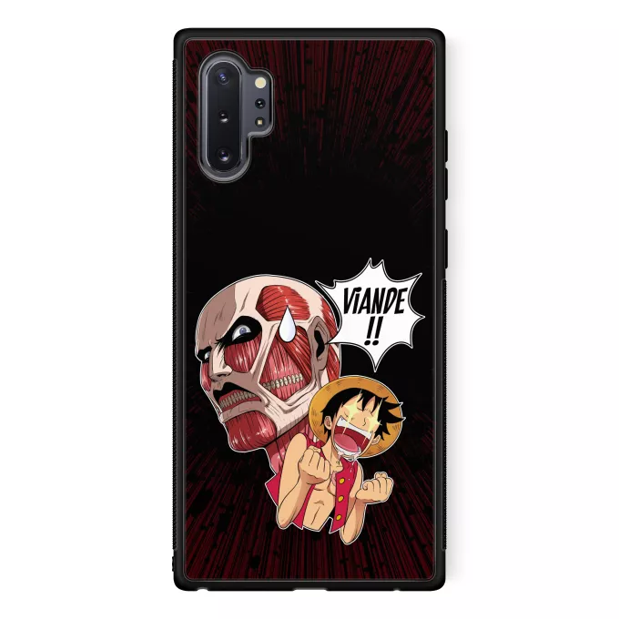 Coque pour téléphone portable Samsung Galaxy Note 10+ Parodie One Piece Viande !!!! - Luffy VS Titan Colossal