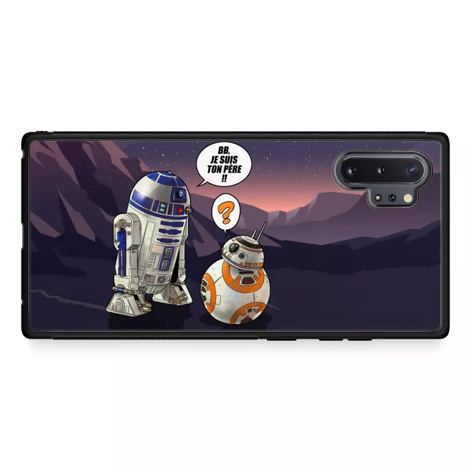 Coque pour téléphone portable Samsung Galaxy Note 10+ Parodie Star Wars BB, je suis ton père !! - BB-8, R2-D2