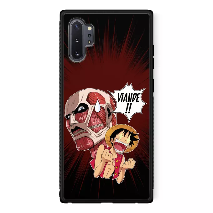 Coque pour téléphone portable Samsung Galaxy Note 10+ Parodie One Piece Steak Titanesque... - Titan Colossal VS Luffy