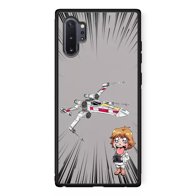 Hoesje voor Samsung Galaxy Note 10+ Parodie Star Wars Cartoon SD Luke Skywalker en X-Wing Mini Drone