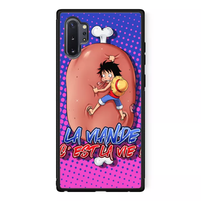 Coque pour téléphone portable Samsung Galaxy Note 10+ Parodie One Piece La Viande c'est la Vie - Giga Gigot édition ! - Monkey D Luffy aka le Futur Roi des Pirates