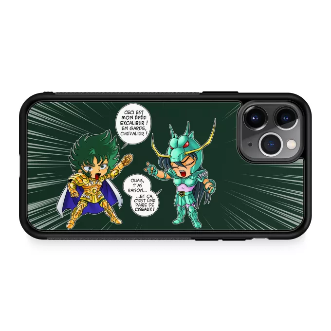 Coque pour téléphone portable iPhone 11 Pro Parodie Saint Seiya J't'ai cassé là ! - Shura chevalier d'or du Capricorne, Shiryu du Dragon