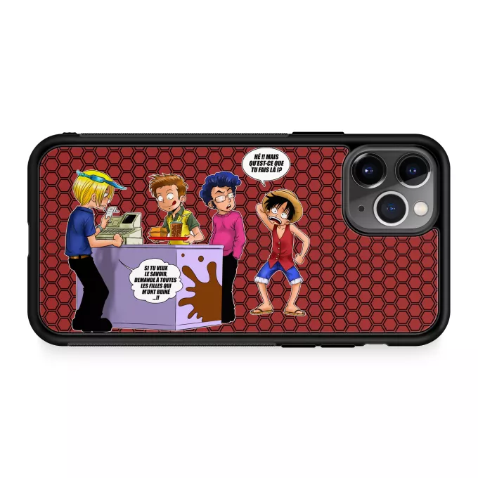 Coque pour téléphone portable iPhone 11 Pro Parodie One Piece ça se passe comme ça chez les dragueurs... :) - Sanji, Luffy