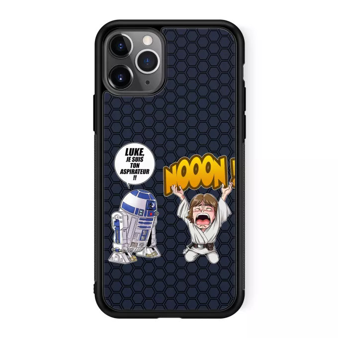 Coque pour téléphone portable iPhone 11 Pro Parodie Star Wars Luke Life Episode V : un robot...ménager !! - Luke Skywalker, R2-D2