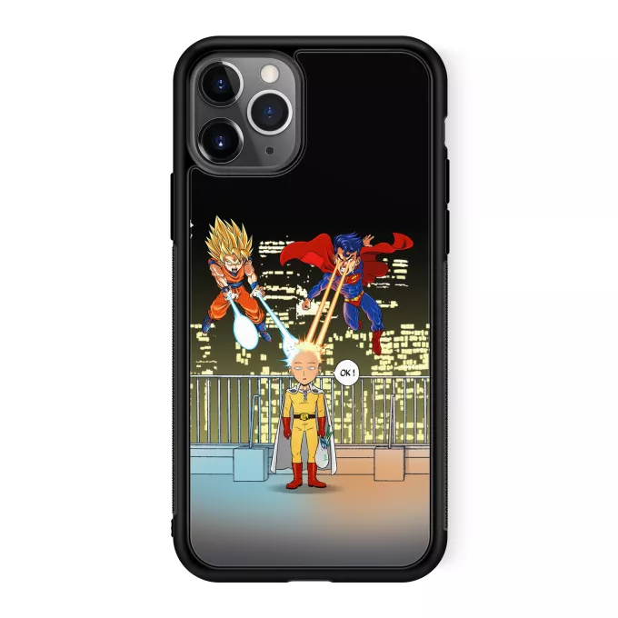 Fodral för iPhone 11 Pro Parodi One-Punch Man Saitama, Son Goku och Stålmannen