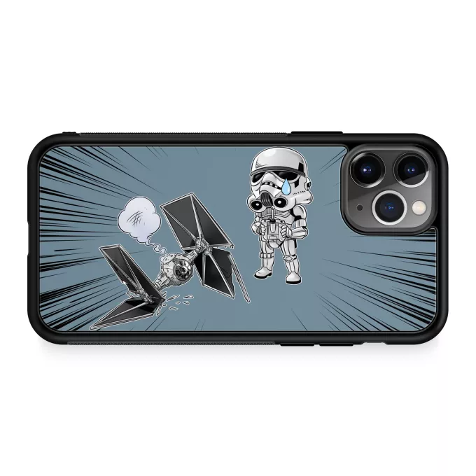 Funda para iPhone 11 Pro Parodia Star Wars Caricatura SD de Stormtrooper y su TIE Fighter Mini Drone