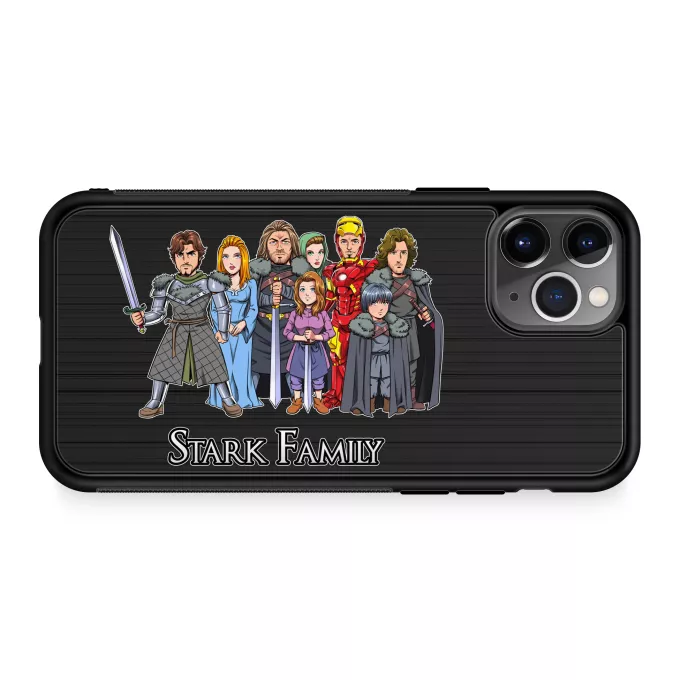 iPhone 11 Pro Handyhülle Parodie auf Game of Thrones Eddard, Catelyn, Robb, Sansa, Arya, Brian, Rickon und Tony Stark (Robert Downey Jr Caricature)