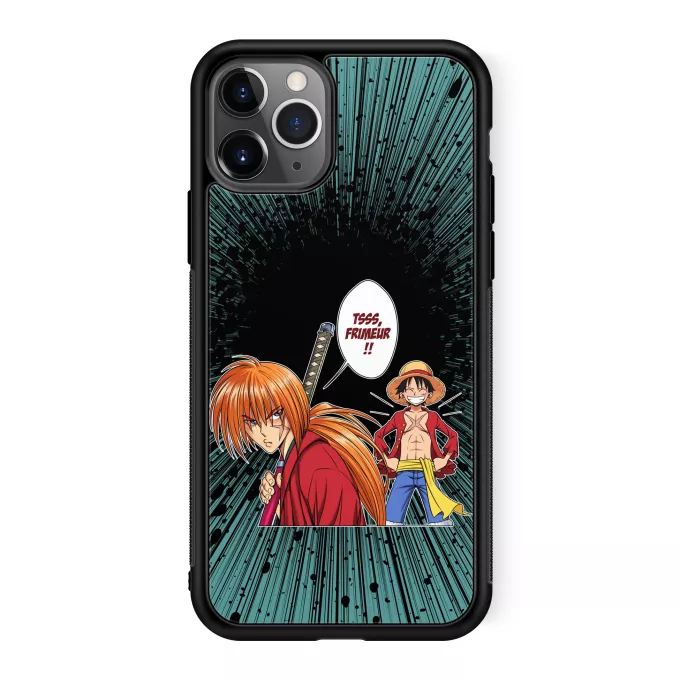 Coque pour téléphone portable iPhone 11 Pro Parodie One Piece L'élève dépasse le Maître... - Kenshin, Luffy, Kenshin Himura, Rurouni Kenshin, Monkey D Luffy, Mugiwara no Luffy