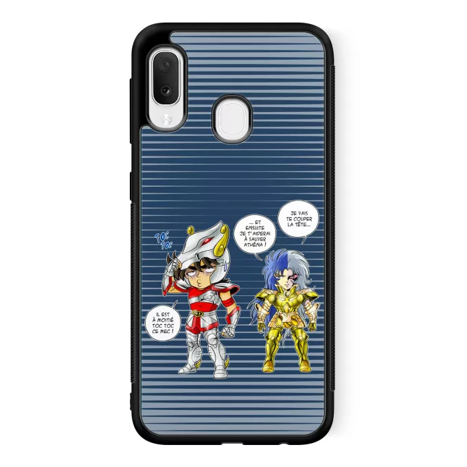 Coque pour téléphone portable Samsung Galaxy A20e Parodie Saint Seiya Une histoire de dingue... - Seiya de Pégase, Saga chevalier d'or des Gémeaux