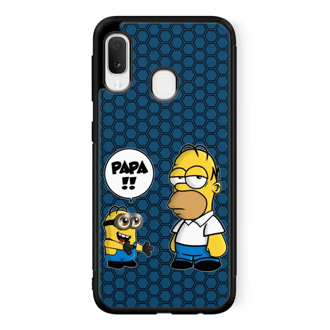Coque pour téléphone portable Samsung Galaxy A20e Parodie Les Minions Un fiston trop mignon (Super Deformed) - Homer Simpson, Kévin le Minion