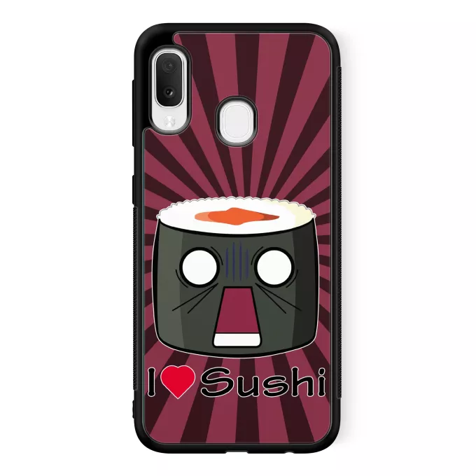 Coque pour téléphone portable Samsung Galaxy A20e Parodie Japon Culture I Love Sushi ! NOOOO !!