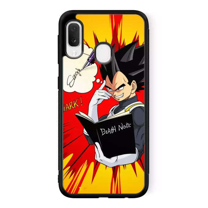 Coque pour téléphone portable Samsung Galaxy A20e Parodie Dragon Ball Super Une idée fixe... - Végéta de Dragon Ball Super, le Death Note