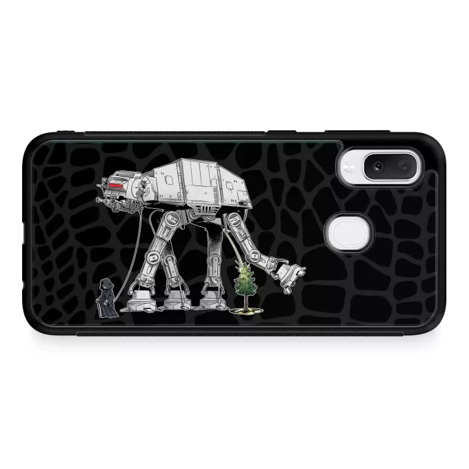 Coque pour téléphone portable Samsung Galaxy A20e Parodie Star Wars Promenade impériale... - Empereur Palpatine aka Dark Sidious, son robot chien AT-AT