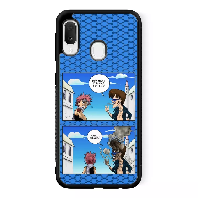 Coque pour téléphone portable Samsung Galaxy A20e Parodie Fairy Tail Hey mec, t'as pas du feu ? - Natsu Dragnir