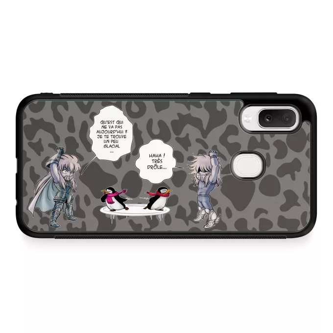 Coque pour téléphone portable Samsung Galaxy A20e Parodie Saint Seiya Des Relations glaciales entre un Maître et son élève ! - Camus chevalier d'or du Verseau, Hyoga du Cygne