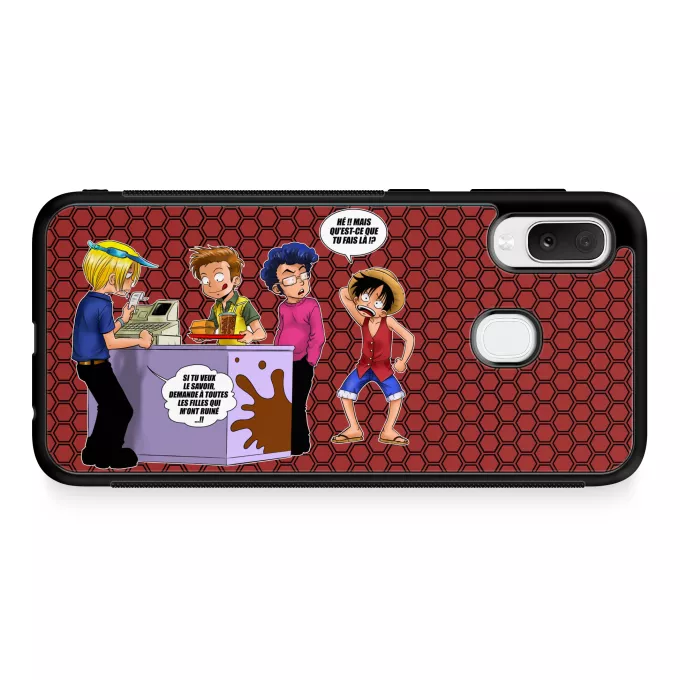 Coque pour téléphone portable Samsung Galaxy A20e Parodie One Piece ça se passe comme ça chez les dragueurs... :) - Sanji, Luffy