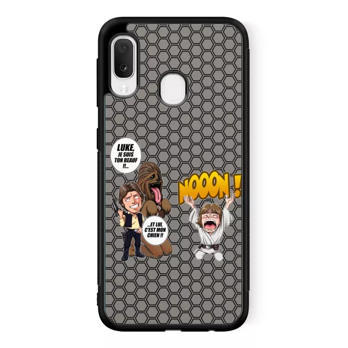 Coque pour téléphone portable Samsung Galaxy A20e Parodie Star Wars Luke Life Episode III : Un beauf carrément beauf :) - Luke Skywalker, Chewbacca, Han Solo