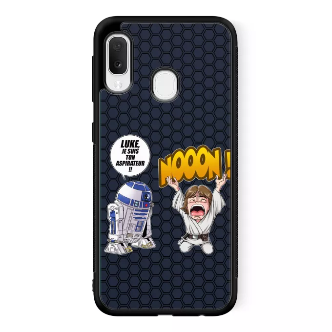 Coque pour téléphone portable Samsung Galaxy A20e Parodie Star Wars Luke Life Episode V : un robot...ménager !! - Luke Skywalker, R2-D2