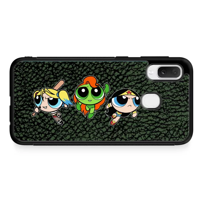Samsung Galaxy A20e Handyhülle Parodie auf Batman Bubbles, Buttercup und Blossom aka Harley Quinn, Wonder Woman and Poison Ivy