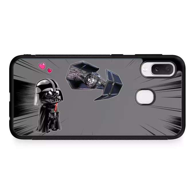 Fodral för Samsung Galaxy A20e Parodi Stjärnornas krig Tecknad SD Darth Vader och TIE Fighter Mini Drone